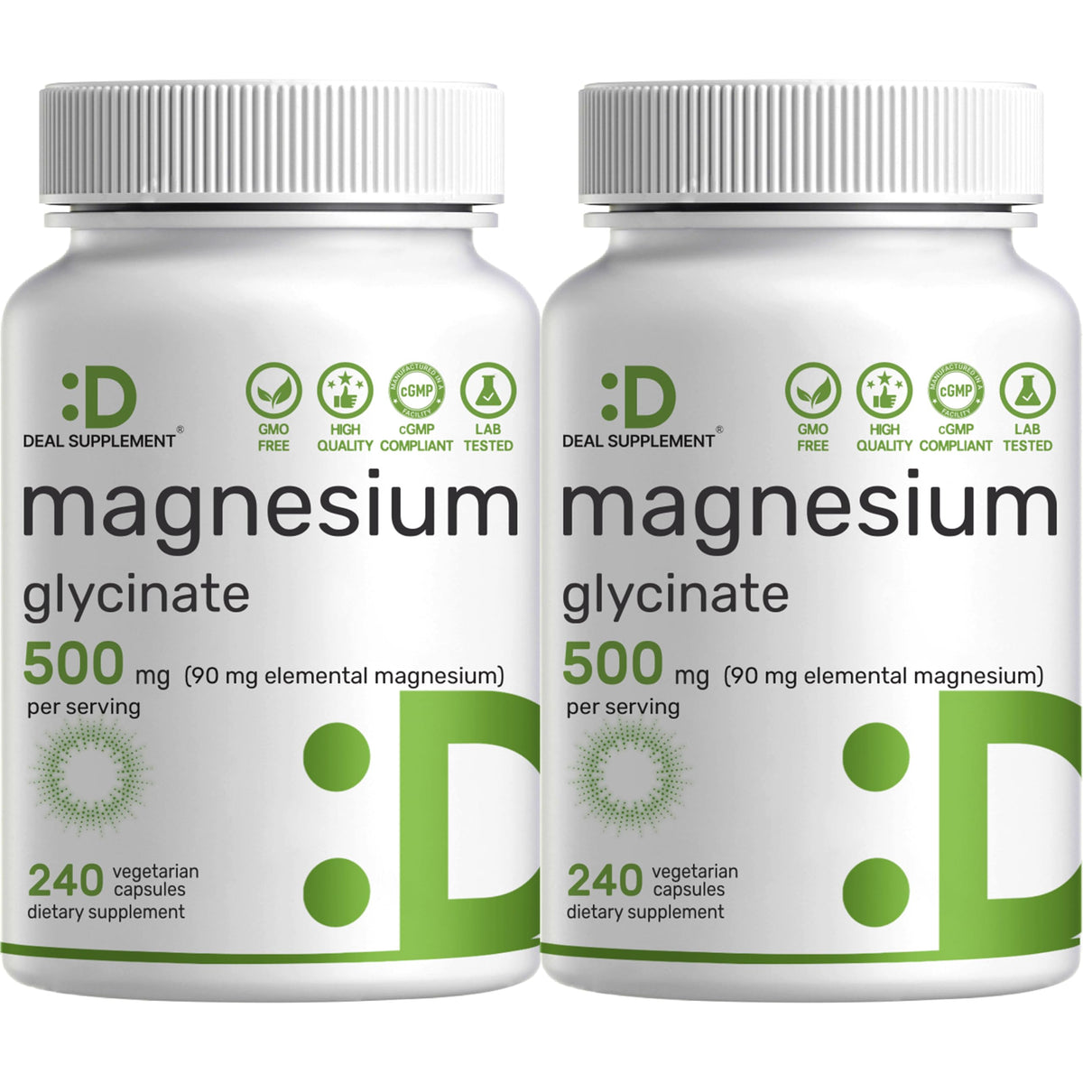 Deal Supplement Magnesium Glycinate 500mg Per Serving, 240 Veggie Capsules | 100% Chelated Magnesium Glycinate, Essential Mineral Supplement for Women & Men. Non-GMO, Gluten Free.