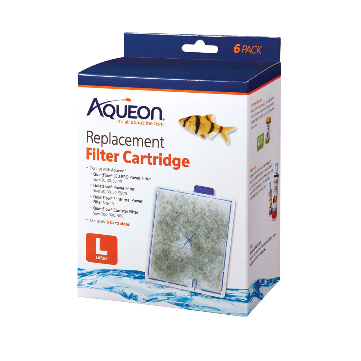 Aqueon Aquarium Fish Tank Replacement Filter Cartridges, Large - 3 Pack | Fish tank filter cartridge with activated carbon, rinse-install tab, change every 4 weeks, fits canister filter 200-400