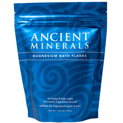 Ancient Minerals Magnesium Bath Flakes, Epsom Salt Alternative, 8lb | Pure Zechstein magnesium chloride flakes for soaking & whole-body replenishment. 8 lb resealable bag.