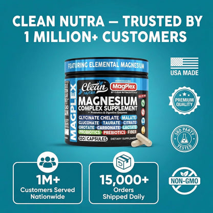 8in1 Magnesium Supplement Complex | Magnesium Glycinate Citrate Malate Gluconate Orotate Carbonate Lactate + Prebiotics Probiotics Digestive Enzymes Magnesio Capsules for Women Men By Clean Nutra Clean Nutraceuticals buy supplements Au
