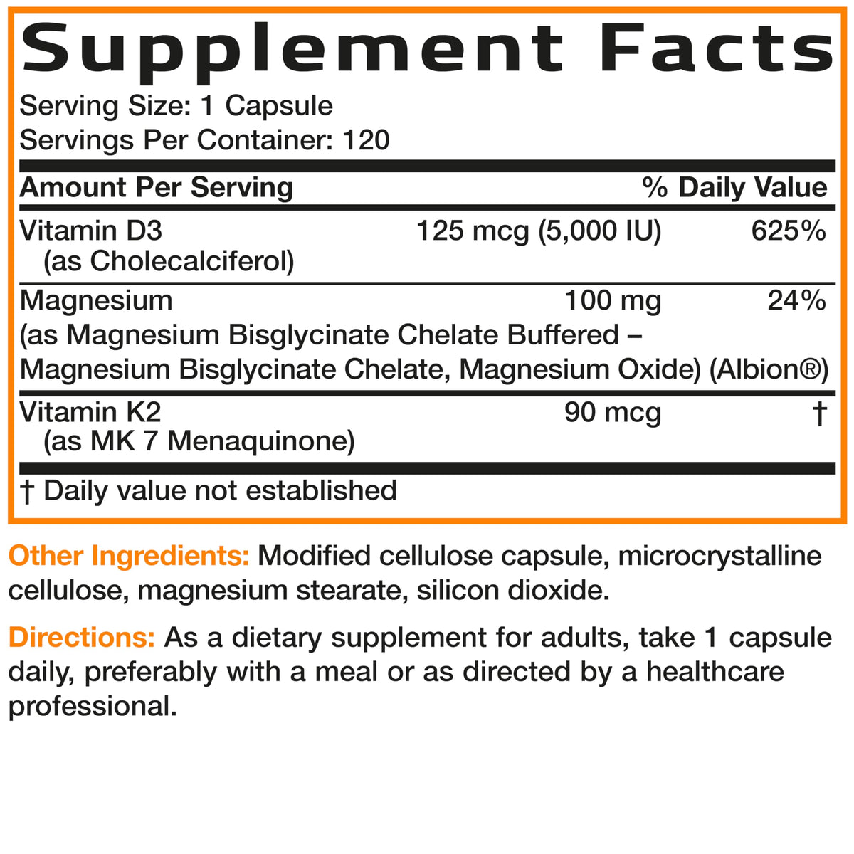 Bronson Vitamin K2+D3 Magnesium Glycinate Supplement, 60 Capsules | 3-in-1 Bone & Heart Health Support Formula, Non-GMO, Gluten Free, Soy Free