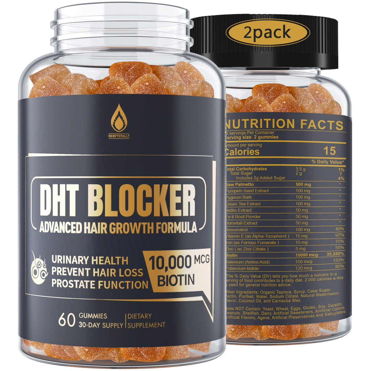 DHT Blocker Gummies Hair Growth Supplement, Super Potency Saw Palmetto & Biotin 10000 mcg for Women & Men, Plus 12 Proprietary Blend - Prevent Hair Loss, Blocking DHT Receptors, Balance