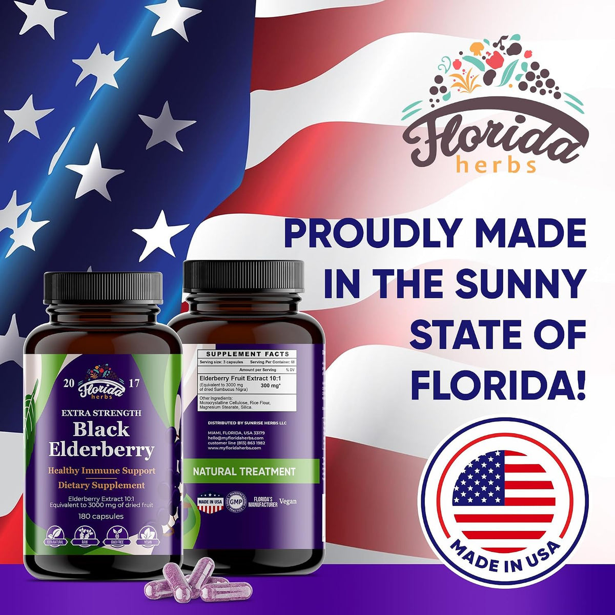 Black Elderberry Capsules | 180 Count | Sambucus Elderberry Vitamins, Non-GMO, Gluten Free, Organic Elderberry Extract Sambucus Nigra