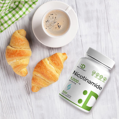 Vitamin B3 Nicotinamide 1,000mg Per Serving – 500 Capsules, Flush Free Niacin, Essential B3 – Supports Healthy Skin & Energy Production – Non-GMO