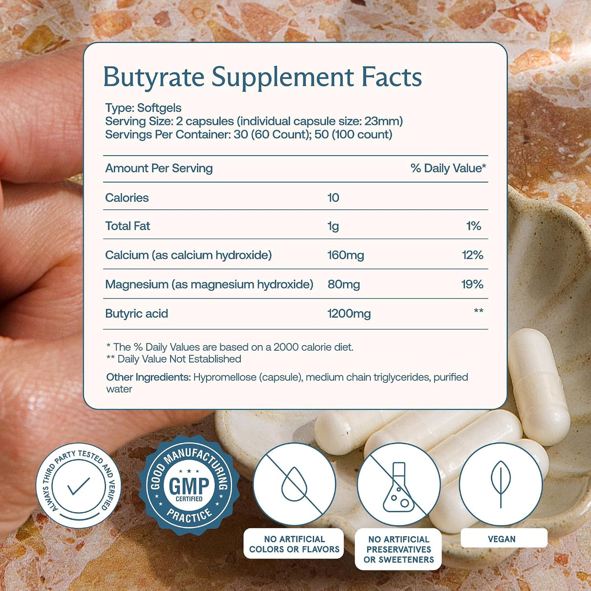 BodyBio Butyrate Calcium Magnesium - Postbiotic for Gut & Digestive Support | Gut Health, Digestive Support, Bloating, Gas & Constipation Relief, Leaky Gut Repair