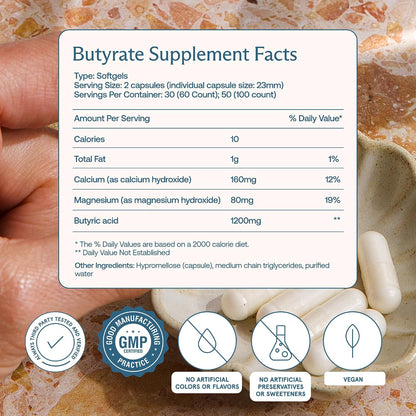 BodyBio Butyrate Calcium Magnesium - Postbiotic for Gut & Digestive Support | Gut Health, Digestive Support, Bloating, Gas & Constipation Relief, Leaky Gut Repair