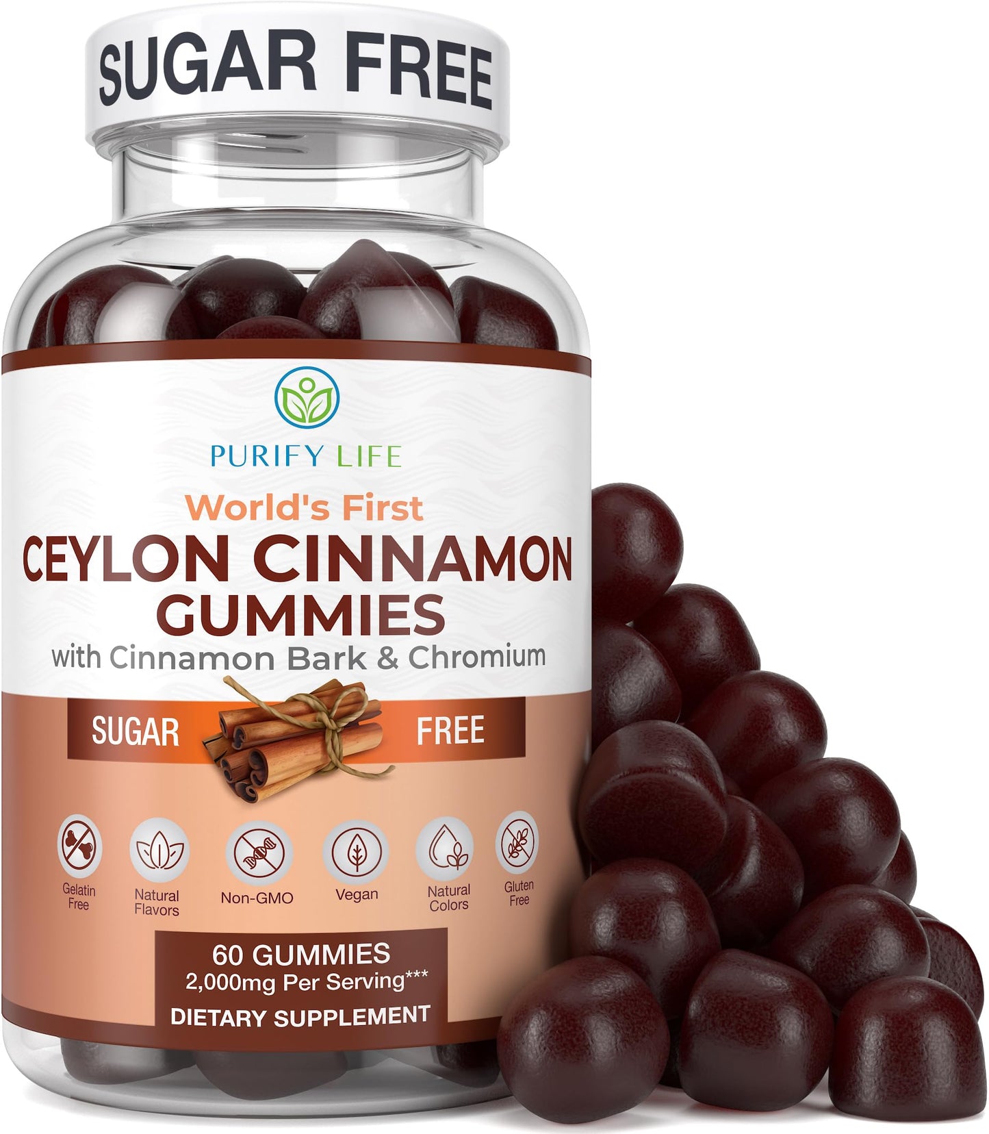 Sugar-Free Ceylon Cinnamon Gummies (2,000mg/Serving) – Vegan, Gluten-Free Herbal Cinnamon Supplement – Replace Cinnamon Capsules