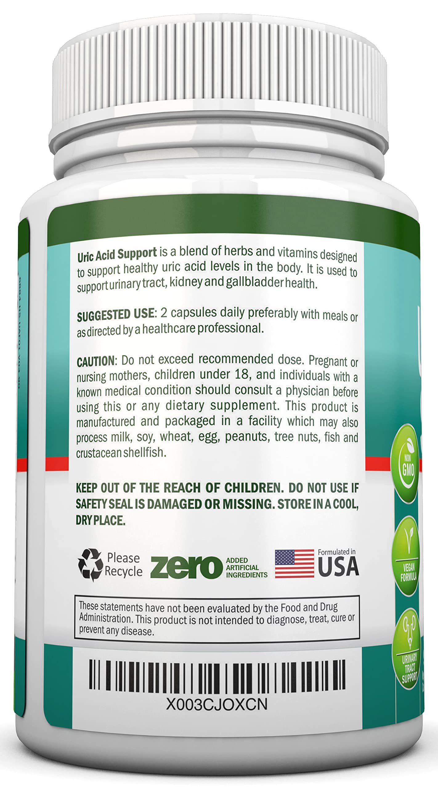 Uric Acid Flush - Herbal Uric Acid Cleanse Supplement - With Tart Cherry, Celery Seed Extract, Chanca Piedra, Devil’s Claw & Green Coffee Bean - Vegan
