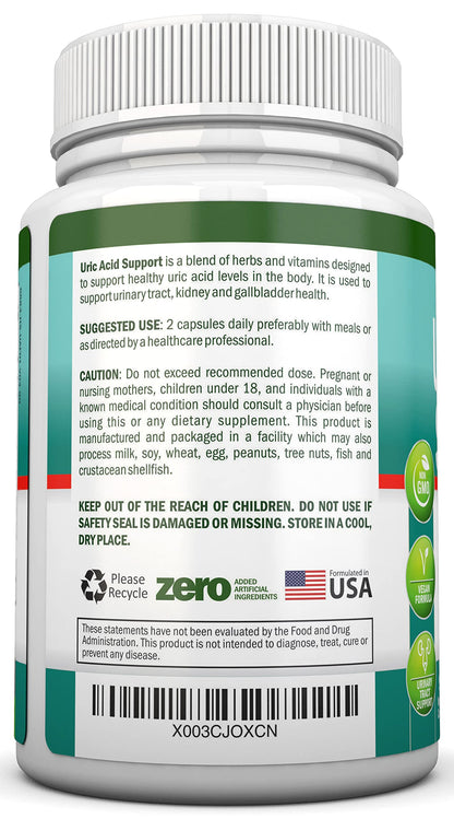 Uric Acid Flush - Herbal Uric Acid Cleanse Supplement - With Tart Cherry, Celery Seed Extract, Chanca Piedra, Devil’s Claw & Green Coffee Bean - Vegan