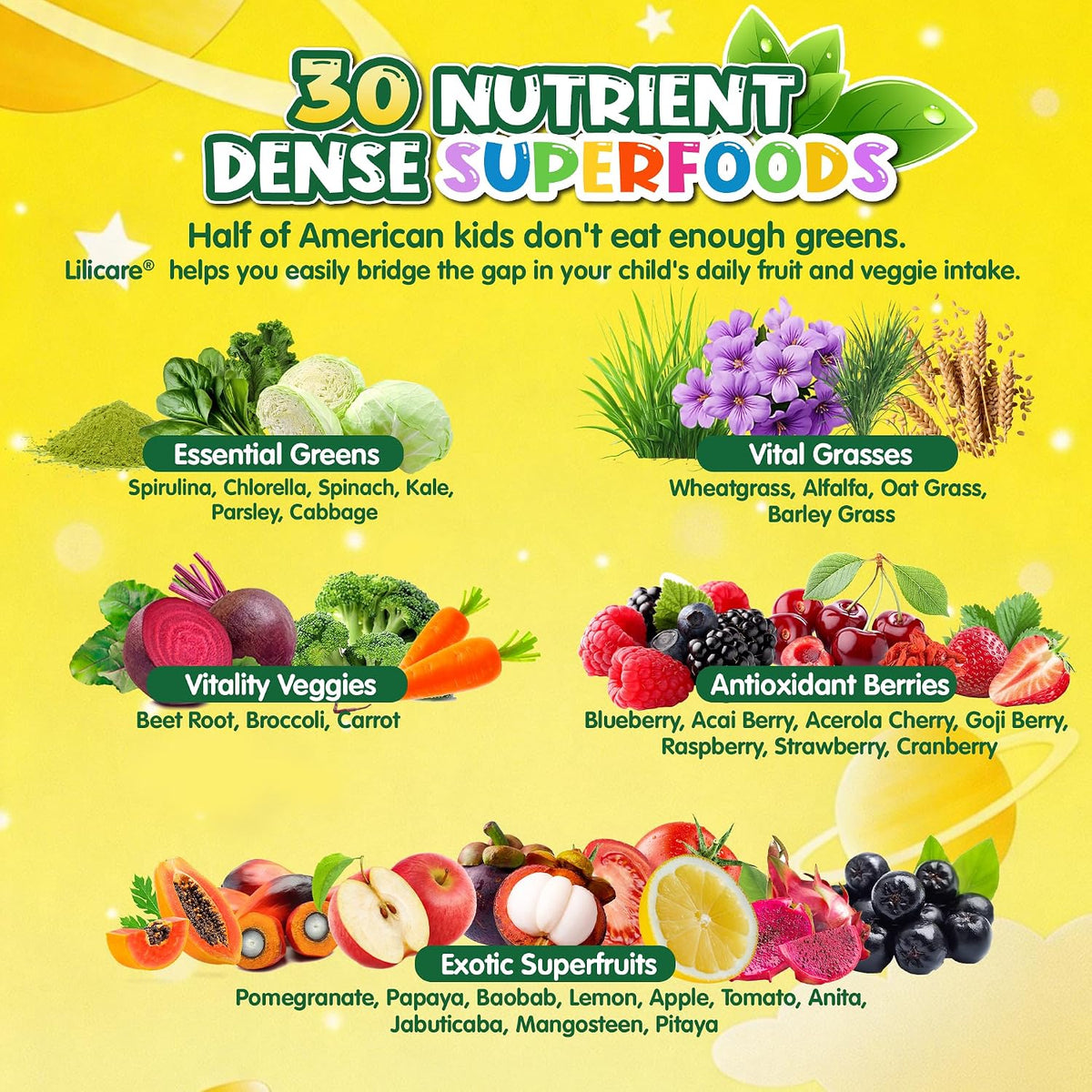 Kids Super Greens Gummies, Superfood Multivitamin for Kids, 30 Veggie, Fruit, Vitamin, Mineral, Probiotic, Kids Vitamin Gummies for Growth, Immunity, Digestion, Picky Eater Approved, Sugar Free 2Pack