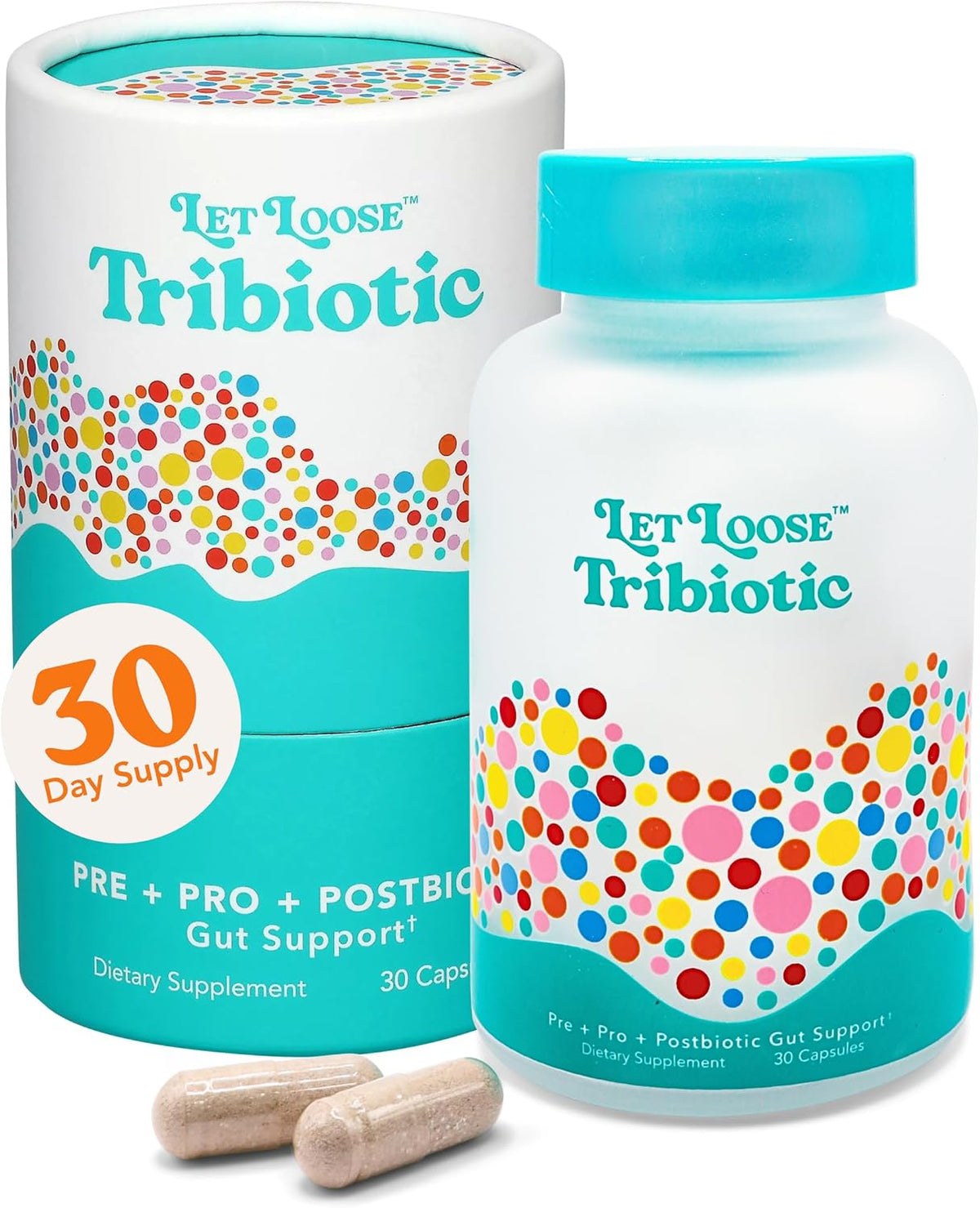 Let Loose Daily Tribiotic Pills - Pro, Pre, and Postbiotics (30 Count) | Feeds Your Microbiome, Supports Smooth Daily Digestion & Gut Health, Repairs Gut Lining for Women & Men and Reduces Bloating