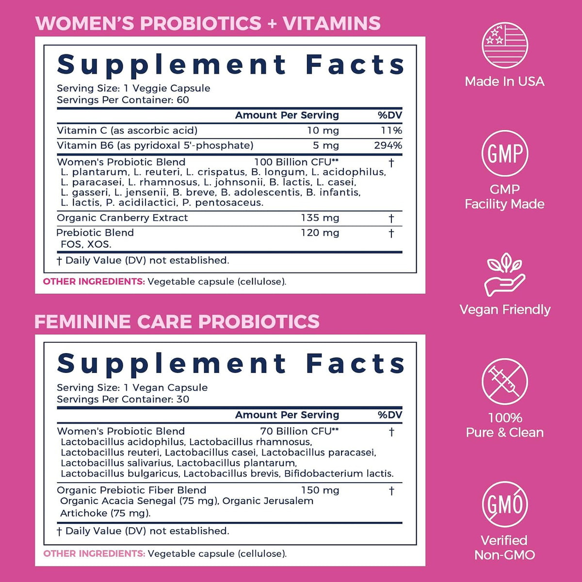 NewRhythm VagFlora Carefree Bundle, Women's Probiotics 100 Billion CFU & Women's Probiotics 70 Billion CFU, PH Balance, Vaginal, Urinary & Digestive Health, Non-GMO