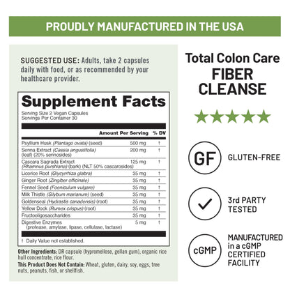 NatureWise Total Colon Care Fiber Cleanse - Natural Laxative Blend - Herbal Laxatives, Prebiotics, & Enzymes for Regularity, Digestion, Weight & Gut Health