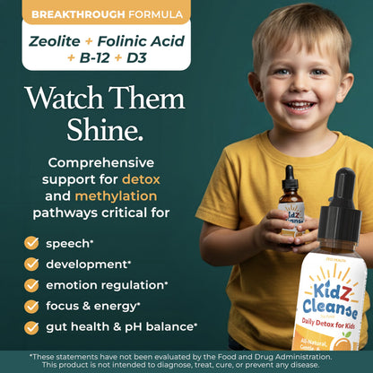 Zeolite Detox for Kids with Folinic Acid + Methyl B12 + D3 | Methylation + Heavy Metal Detox Support Supplement | Promotes Behavioral, Focus