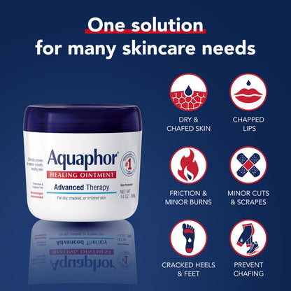 Aquaphor Healing Ointment, Advanced Therapy Skin Protectant, Multi-Purpose Healing Ointment and Body Moisturizer, For Dry, Cracked Skin, Minor Cuts and Burns, 14 Oz Jar