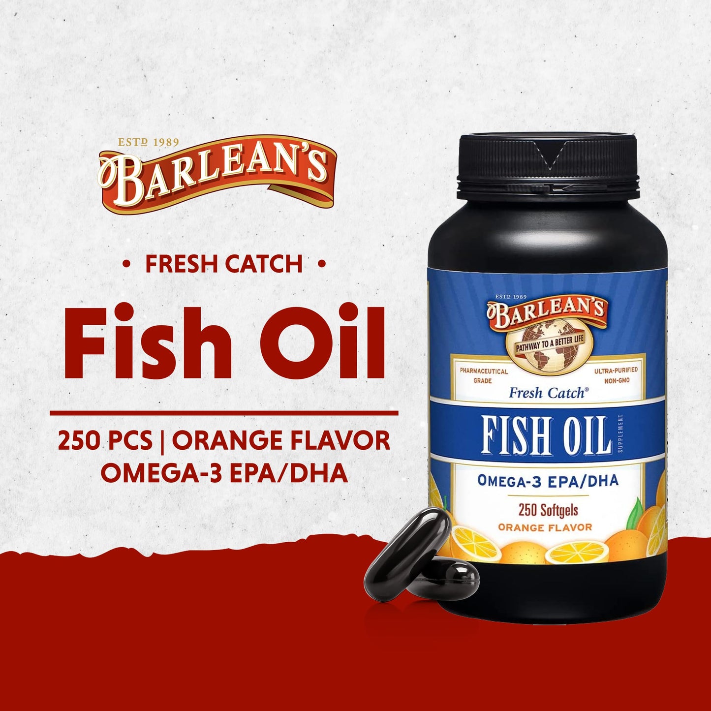 Barlean's Omega 3 Fish Oil Supplements, 600mg Fish Oil Pills with EPA & DHA, Softgels for Joint, Brain, & Heart Health, Orange Flavored, 250 Count