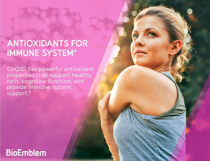 BioEmblem CoQ10 with BioPerine - 200mg Softgels, High Absorption - Coenzyme Q10 Antioxidant for Energy Production, Heart Health - Natural Form, Non-GMO CoQ10 Supplement - 90 Count