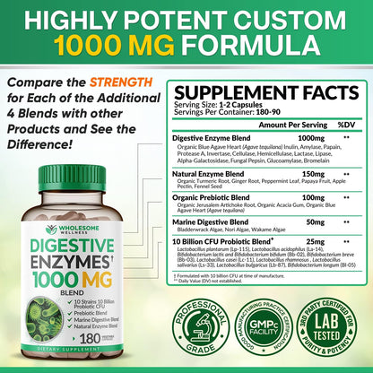 Wholesome Wellness Organic Probiotics 100 Billion CFU + Digestive Enzymes 1000mg with Prebiotics Bundle