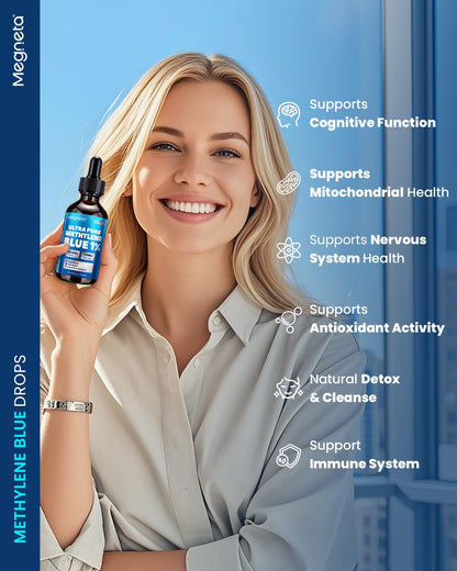 Ultra Pure Methylene Blue Pharmaceutical Grade 1% USP Drops, Brain Health Dietary Supplement for Humans,3rd Party Tested,No Formaldehyde, Made in USA, 2 Fl Oz (60 mL)