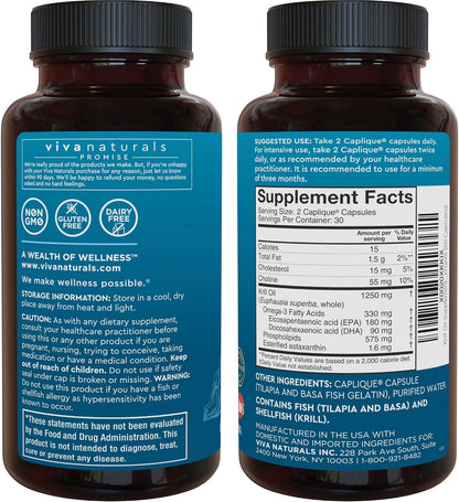 Viva Naturals 1250 mg Antarctic Krill Oil and 2,500 mg Triple-Strength Omega-3 Fish Oil Bundle, Providing Omega-3 EPA and DHA