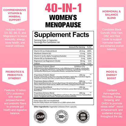 40-in-1 Menopause Supplements for Women, Multibenefit & Complete Black Cohosh for Hot Flashes, Night Sweats & Hormone Balance, w/ Probiotics, DIM, Vitex, Dong Quai, Red Clover and More, 120 Vegan Caps Totaria buy supplements Au