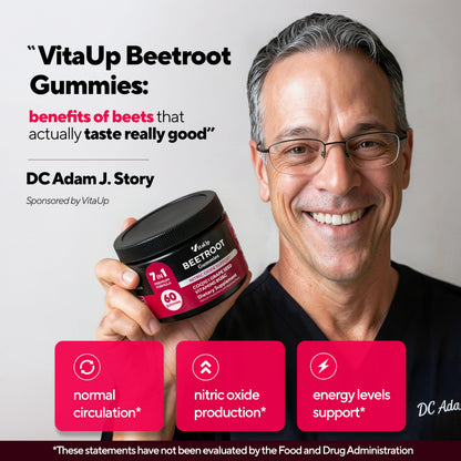 VitaUp Beet Root Gummies – Beetroot Gummies with CoQ10, Grape Seed, Vitamin C, B12 & B3 – Nitric Oxide Gummies for Circulation Support – Beet Supplement for Energy