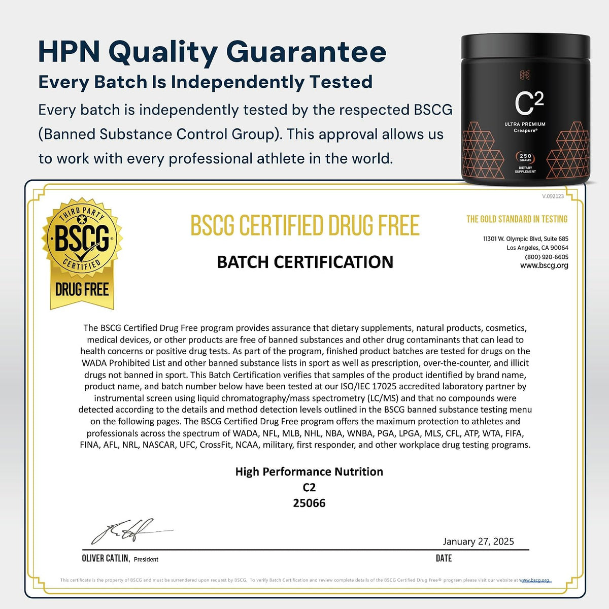 HPN C2 Creapure Creatine for Strength & Recovery, 100 Servings | Ultra-pure Creapure creatine supports strength, performance and recovery; vegan, non-GMO and independently tested.