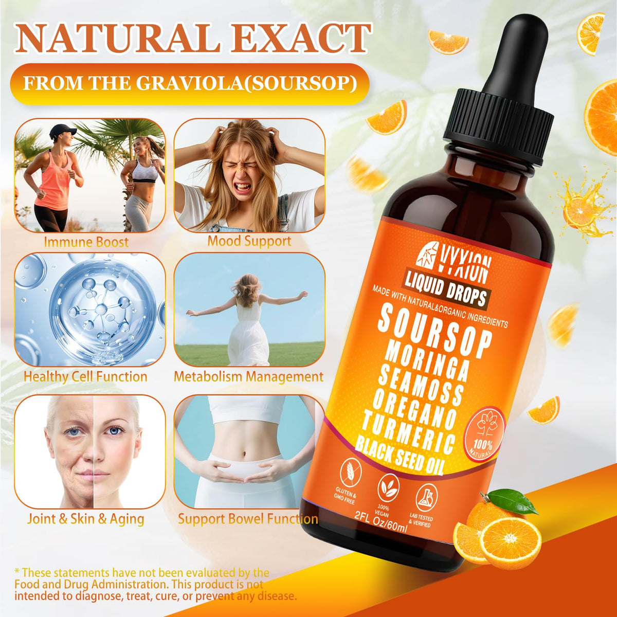 Soursop Bitters Liquid Drops 10 in 1 with Sea Moss, Moringa, Turmeric, Black Seed Oil, Oregano, Ashwagandha | Herbal Extracts for Overall Health-Enhancing |Vegan, Non-GMO| 2 Fl Oz(Mixed Berry Flavor)