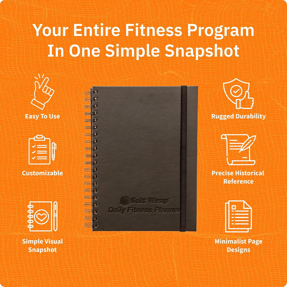 Daily Fitness Journal, Workout Planner & Food Log Book 7x10 Inches | Premium Faux Leather Cover, Weekly Check-Ins for Energy, Joint Health and Mindset Alongside Training and Nutrition Goals