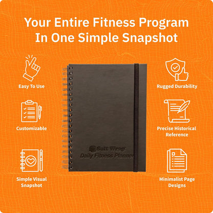 Daily Fitness Journal, Workout Planner & Food Log Book 7x10 Inches | Premium Faux Leather Cover, Weekly Check-Ins for Energy, Joint Health and Mindset Alongside Training and Nutrition Goals