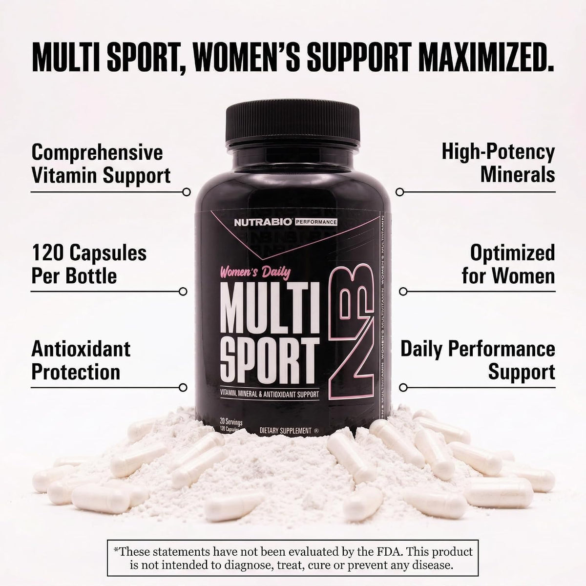 NutraBio Multisport for Women - Womens MultiVitamin - 33 Vitamins, Minerals, Micronutrients - Rich in Antioxidants - Supports Peak Athletic Performance, Energy, Metabolism (120 Vegetable Capsules)
