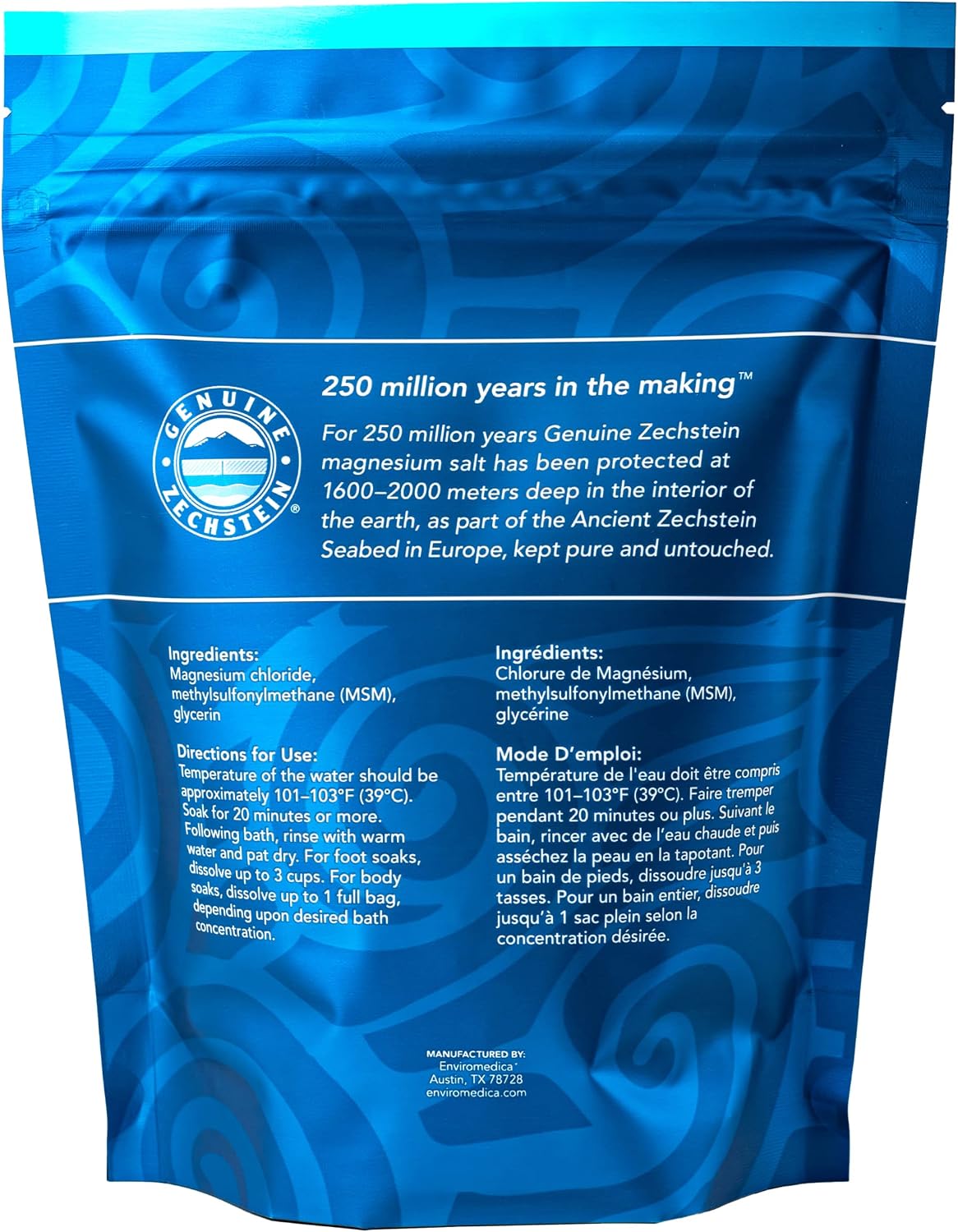Ancient Minerals Magnesium Bath Flakes Ultra with MSM, Zechstein, 1.65lb | Zechstein magnesium chloride + OptiMSM organic sulfur bath salts. Soothing mineral soak for skin & body. 1.65 lb.