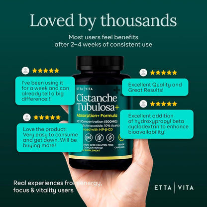 Cistanche Tubulosa Capsules 500 mg 2x Potent 50% Echinacoside/10% Acetoside | Cistanche supplement enhanced absorption with HBC for stress, mood, cortisol support & hormonal balance, vegan, non-GMO, USA