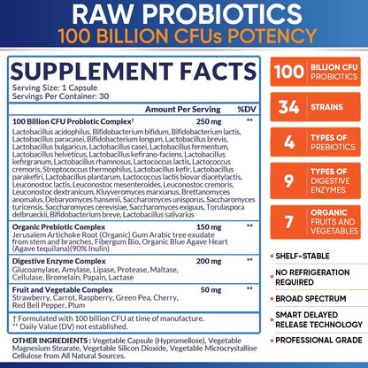 Wholesome Wellness Organic Probiotics 100 Billion CFU + Digestive Enzymes 1000mg with Prebiotics Bundle