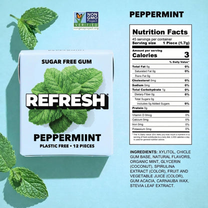Refresh Sugar Free Chewing Gum with Xylitol, Garden Mint, 12 Pack