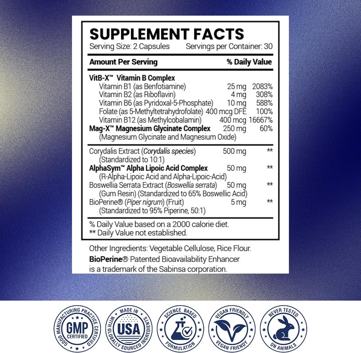 Research Verified Nerve Supplement - ALA, Magnesium, B Vitamins, Boswellia, Corydalis, BioPerine - Antioxidant & Nutritional Support - 60 Vegan Capsules - Pack of 3