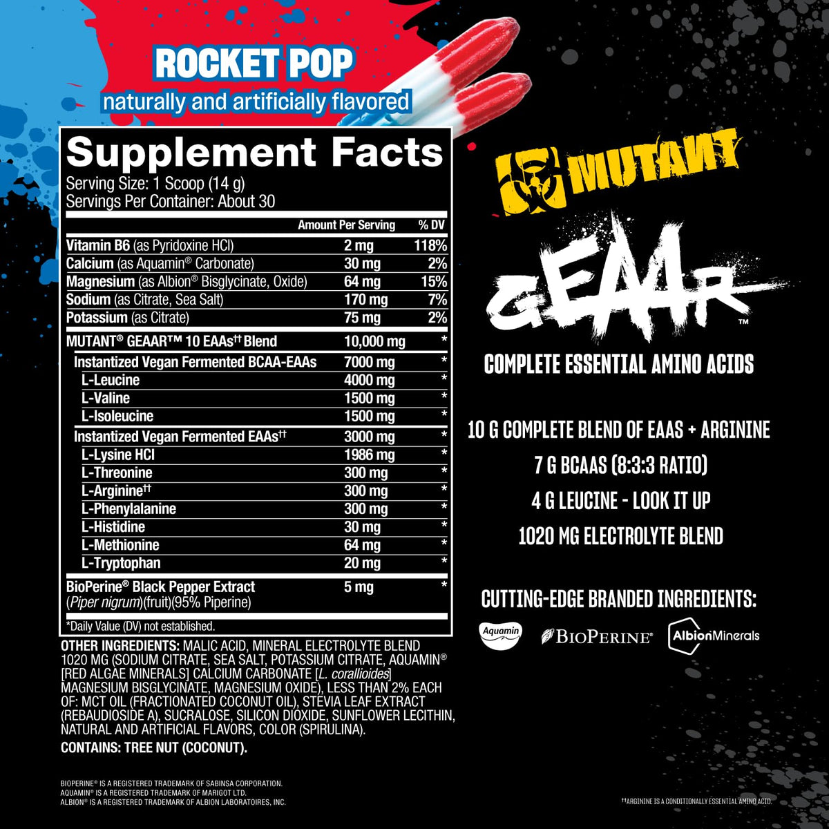 Mutant GEAAR, 10g EAAs + Arginine, Electrolytes, Fruit Punch, 14.8 oz