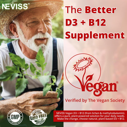NEVISS 2Pack Vegan Vitamin D3 + Vitamin B12 Gummies, High Potency D3 5000IU & 1000 mcg Methylated B12, Vitamin D3 and B12 for Adults, Support Bone Health, Immune & Energy Supplement, 120 Count