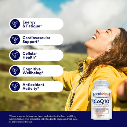 Research Verified CoQ10-100% Pure Extra Strength 300mg CoQ10 – Improved Absorption and Bioavailability with Bioperine - Boost Antioxidant Levels, Improve Cardiovascular Health, 180 Vegan Capsules