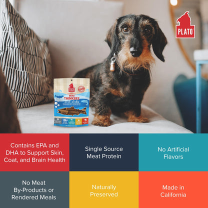 Plato Meat Sticks Salmon Dog Treats, Air-Dried High-Protein Soft Chews with Omega Fish Oil (EPA & DHA), 10 oz