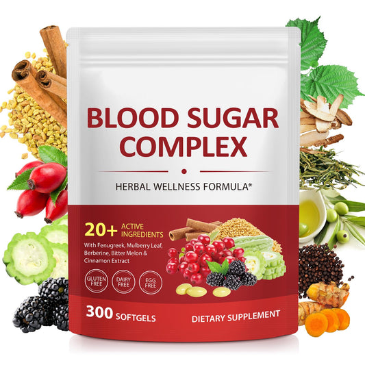 300 Softgels Blood Sugar Complex Supplement | 20+ Active Herbs-Berberine, Cinnamon, Bitter Melon, Mulberry Leaf, Fenugreek, Vitamins for Energy Level