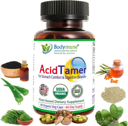 Bodymune Occasional Heartburn & Digestive Comfort Supplement AcidTamer – Drug-Free Daily Support for Stomach Comfort & Digestive Balance – USDA Organic, Vegan, Non-GMO – 60 Caps (2-Month Supply)