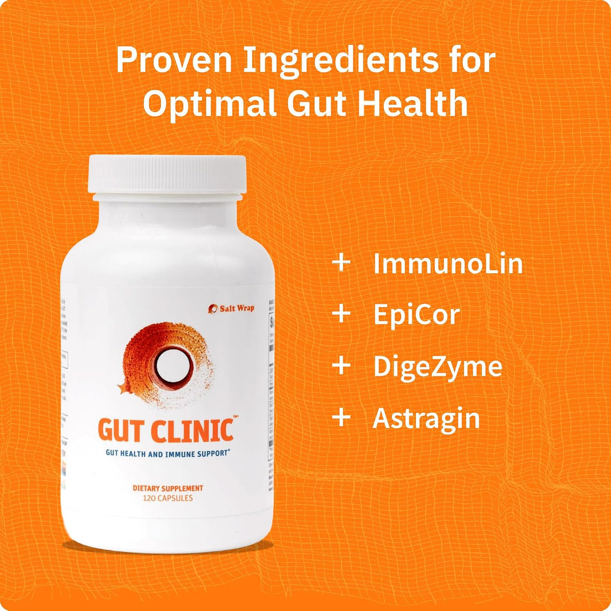 SaltWrap Gut Clinic Postbiotics - Digestive Repair & Bloating Relief, 120ct | AstraGin Boosts Healthy Bacteria by up to 420%, ImmunoLin and EpiCor Support Barrier Health, Immune Response and Eases Gas