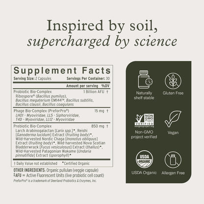 Terraflora Advanced Care Synbiotic, SBO Spore Probiotic, Gut, 60 Ct | Soil-based spore probiotics & prebiotics with Bacillus coagulans & subtilis. Digestive & gut health, vegan. 60 caps.