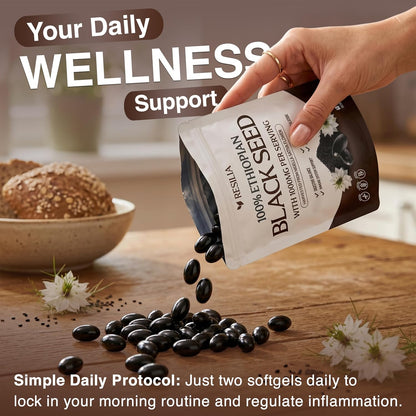 Resilia Ethiopian Black Seed Softgels 1000mg Per Serving – Premium Nigella Sativa Seed Oil Supplement – Digestive & Immune Support Formula – Easy to Swallow Soft Capsules 120 Count (Pack 2)