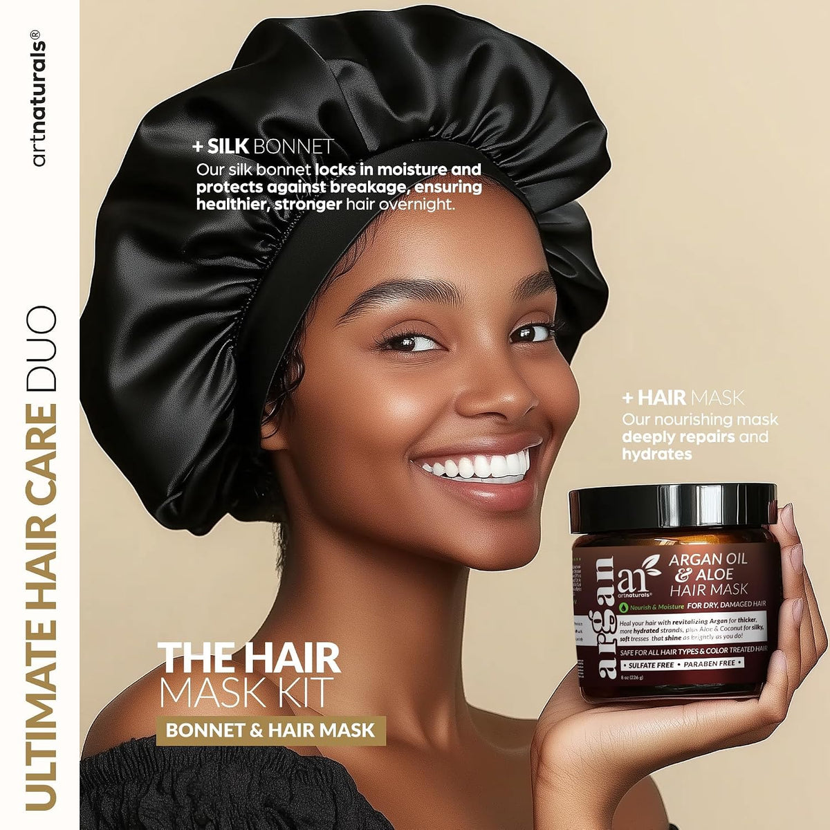 ArtNaturals Deep Repair Hair Mask with Silk Bonnet, 8 oz