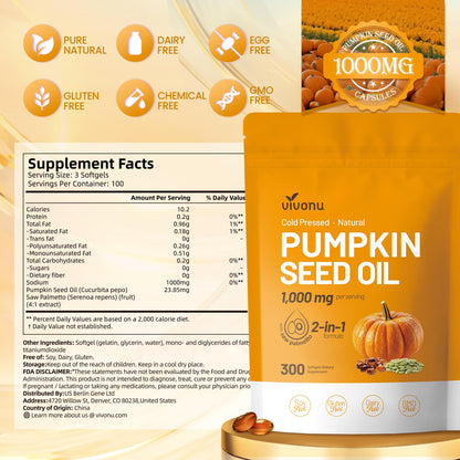 VivoNu Saw Palmetto Capsules Extract 8 in 1, Pumpkin Seed Oil - Supports Prostate Health, Relieves Urination Issues, Supports Hair Growth, DHT Blocker 240 Softgels