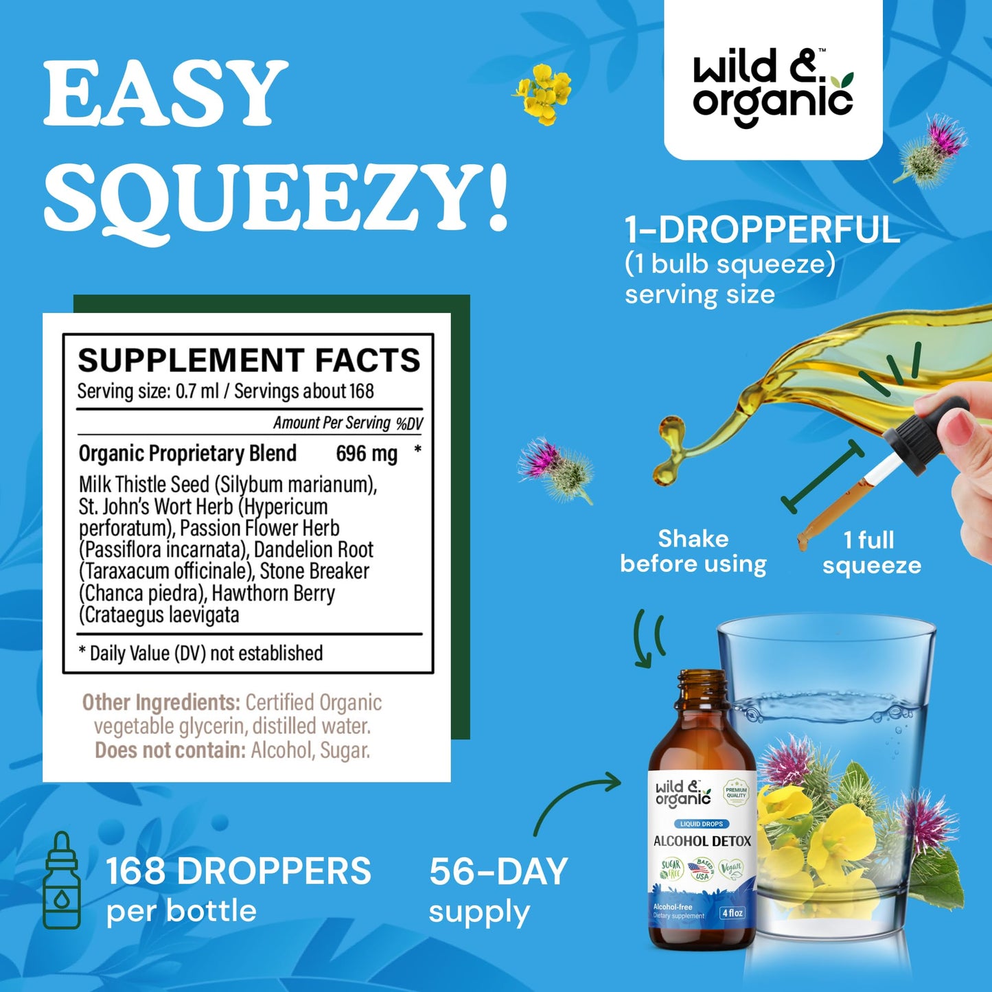 Wild & Organic Alcohol Detox Drops - Liver & Kidney Cleanse with Milk Thistle, Chanca Piedra Stone Breaker - Anti Alcohol Complex for Liver Cleanse Detox