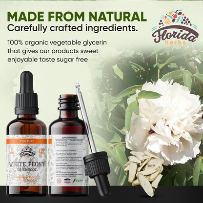 White Peony Tincture, Organic White Peony Extract (Paeonia Lactiflora) Root, Non-GMO in Cold-Pressed Organic Vegetable Glycerin 2 oz, 670 mg