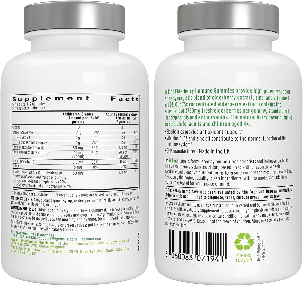 Igennus Advanced Elderberry Immune Gummies with Vitamin C, Zinc & D3, 4-in-1 Formula, 90 Gummies, 75:1 Concentration Standardized Extract, Natural Flavors, Clean Label, Vegetarian, Kids and Adults
